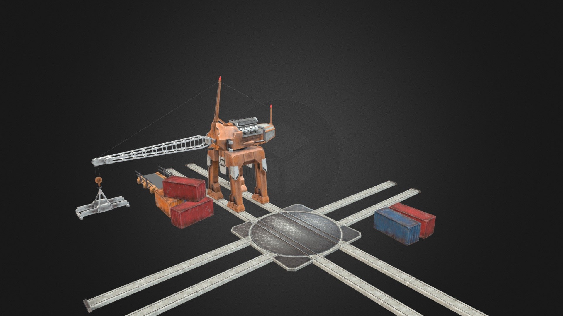 Harbour Crane, container and rail system 3d model