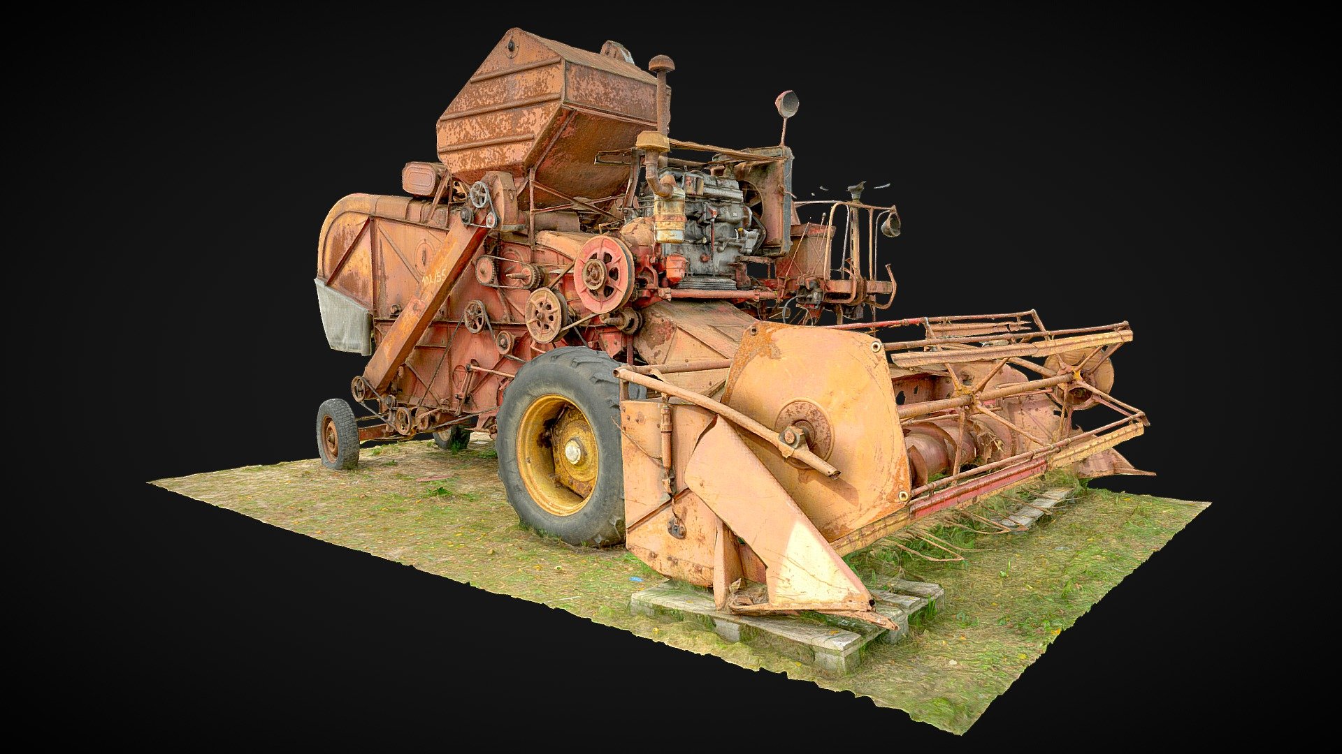 Old rusty combine harvester 3d model