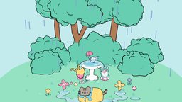 Pusheen Spring Scene