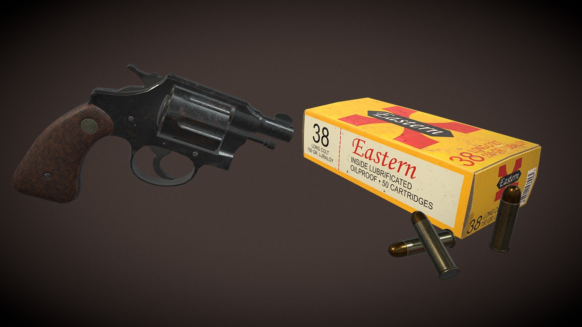 38 Pistol and Cartridge Case 3d model