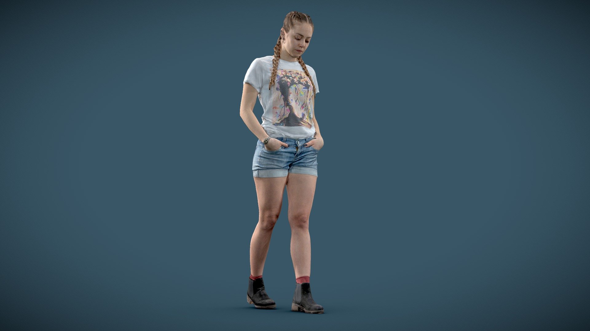 Woman walking looking down 3d model