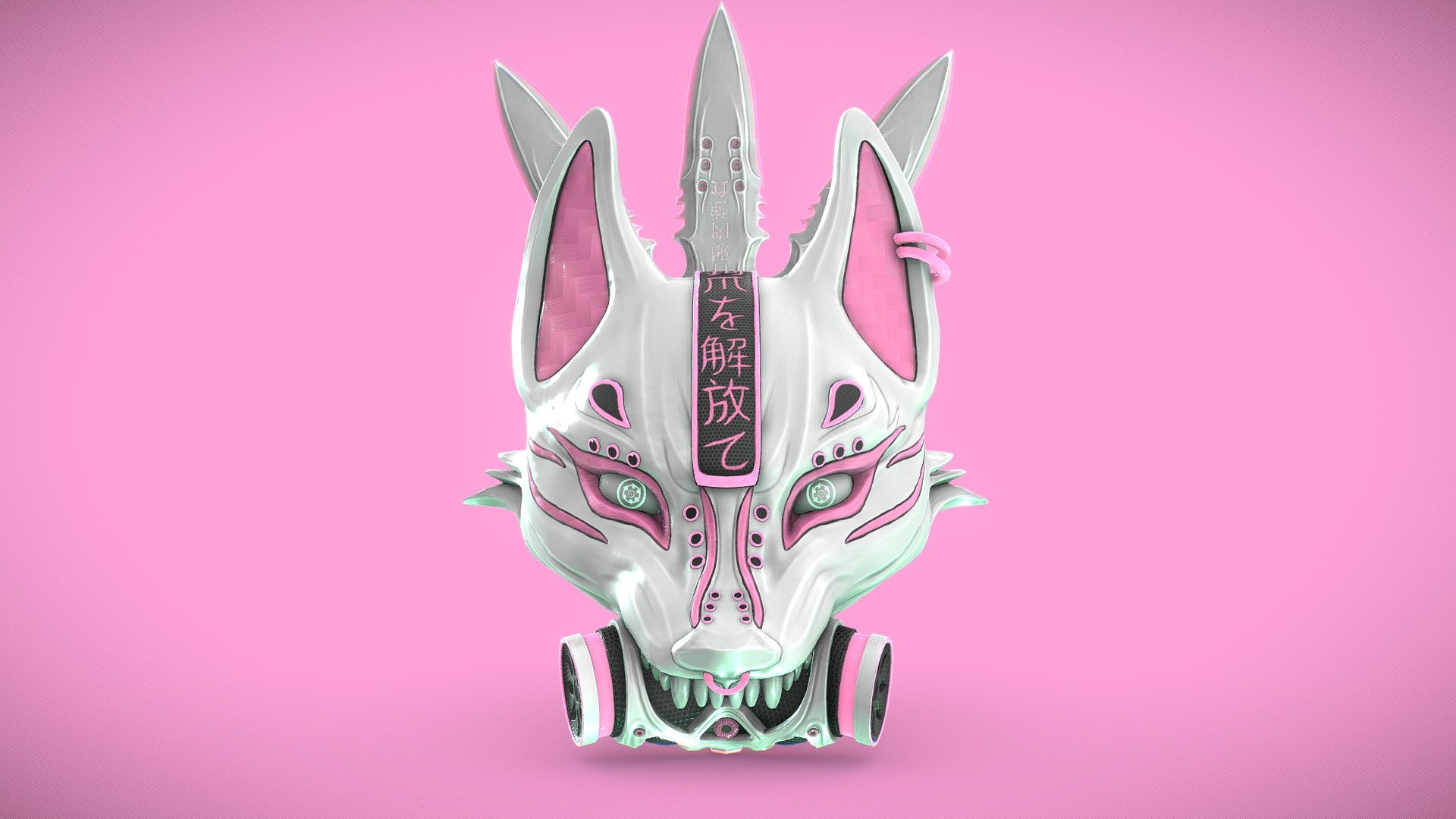 Cyberpunk Kitsune Mask and Kunai 3d model