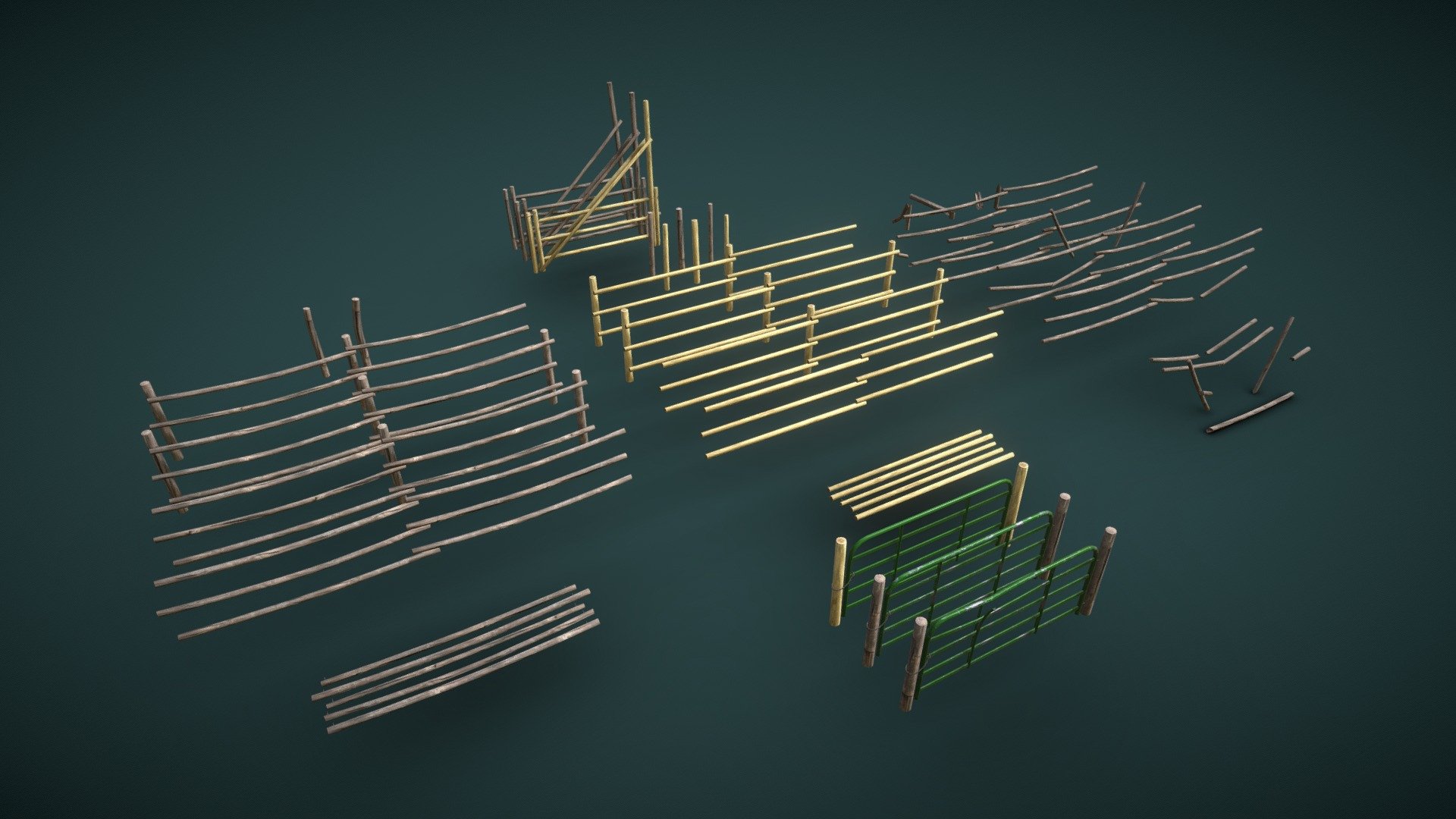 Mountain Fence Pack 3d model