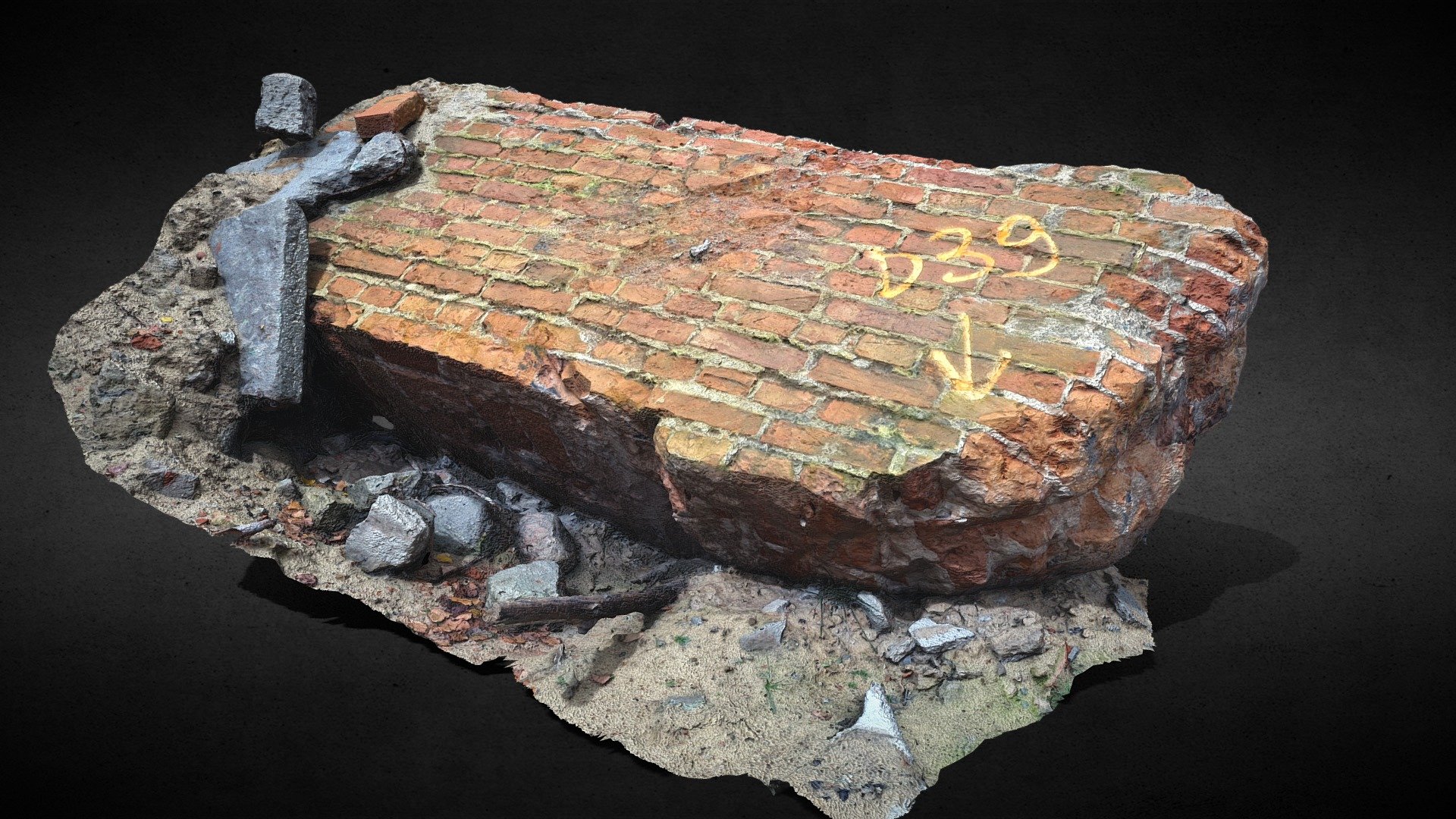 damaged wall bricks part debris photoscan 3d model