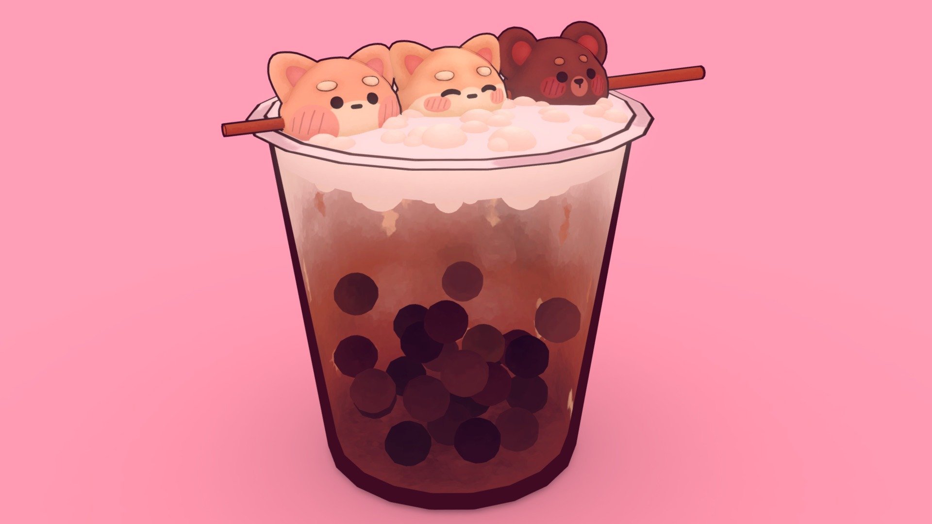 Cute boba tea 3d model