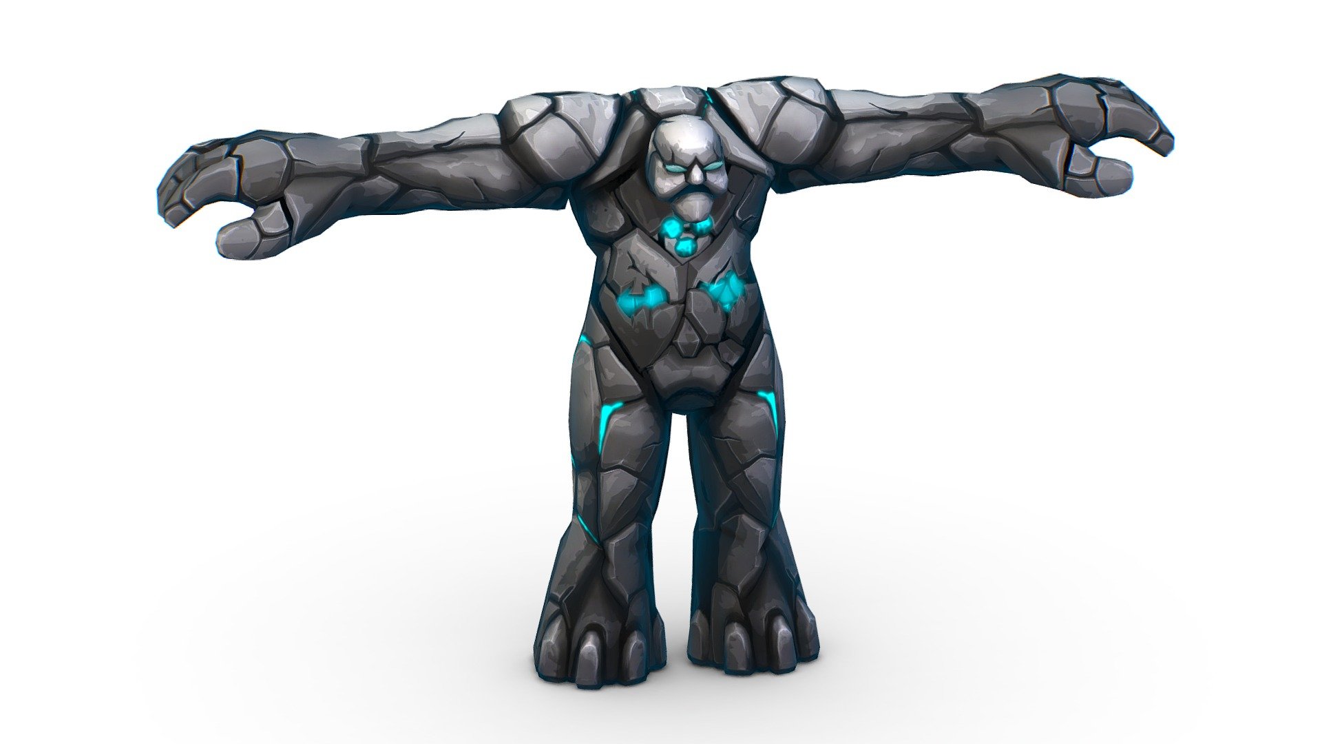 Cartoon Grey Stone Golem Monster Giant 3d model