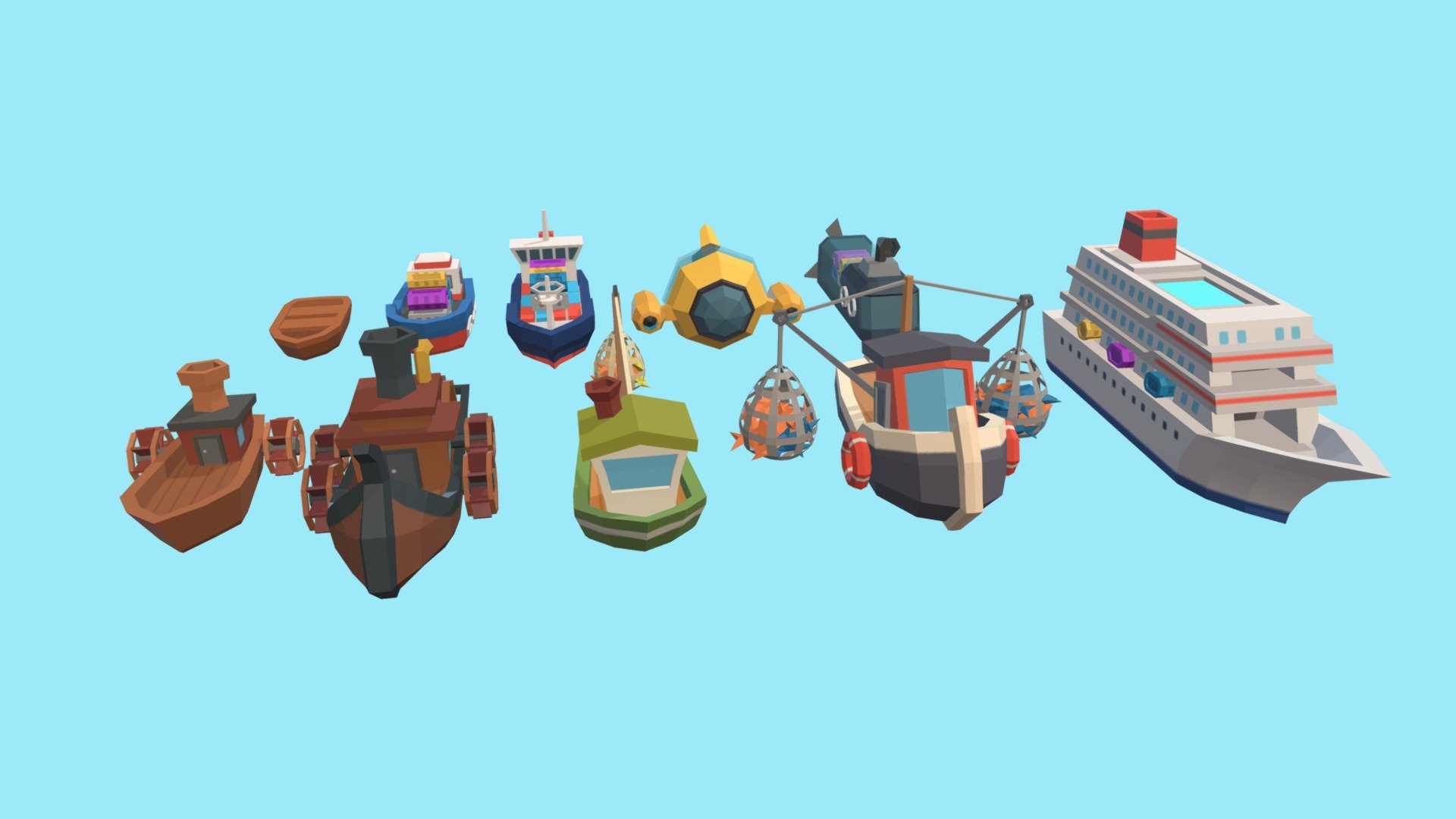 Low poly ships 3d model