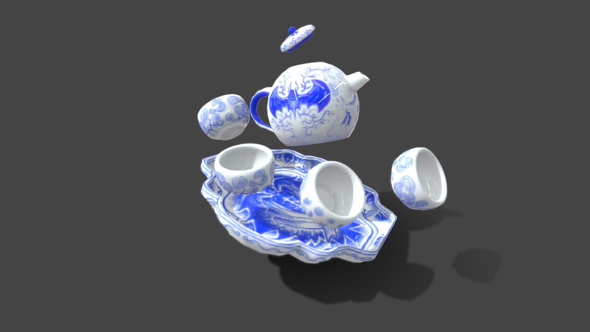 Batty Blue China Tea Set 3d model