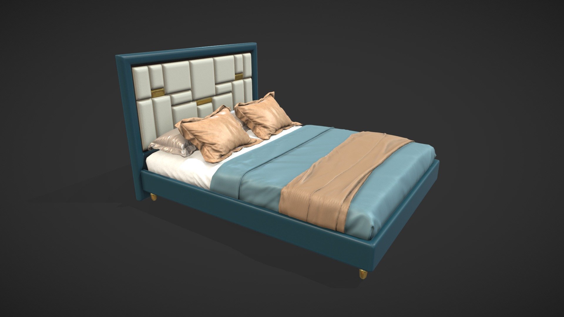 Queen Bed Frame with Headboard Low Poly 3d model