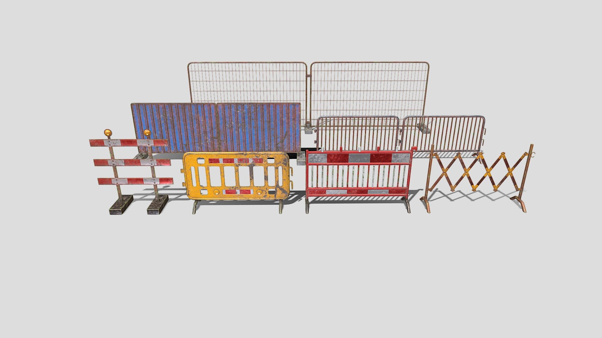 Construction site barrier pack V1 weathered 3d model