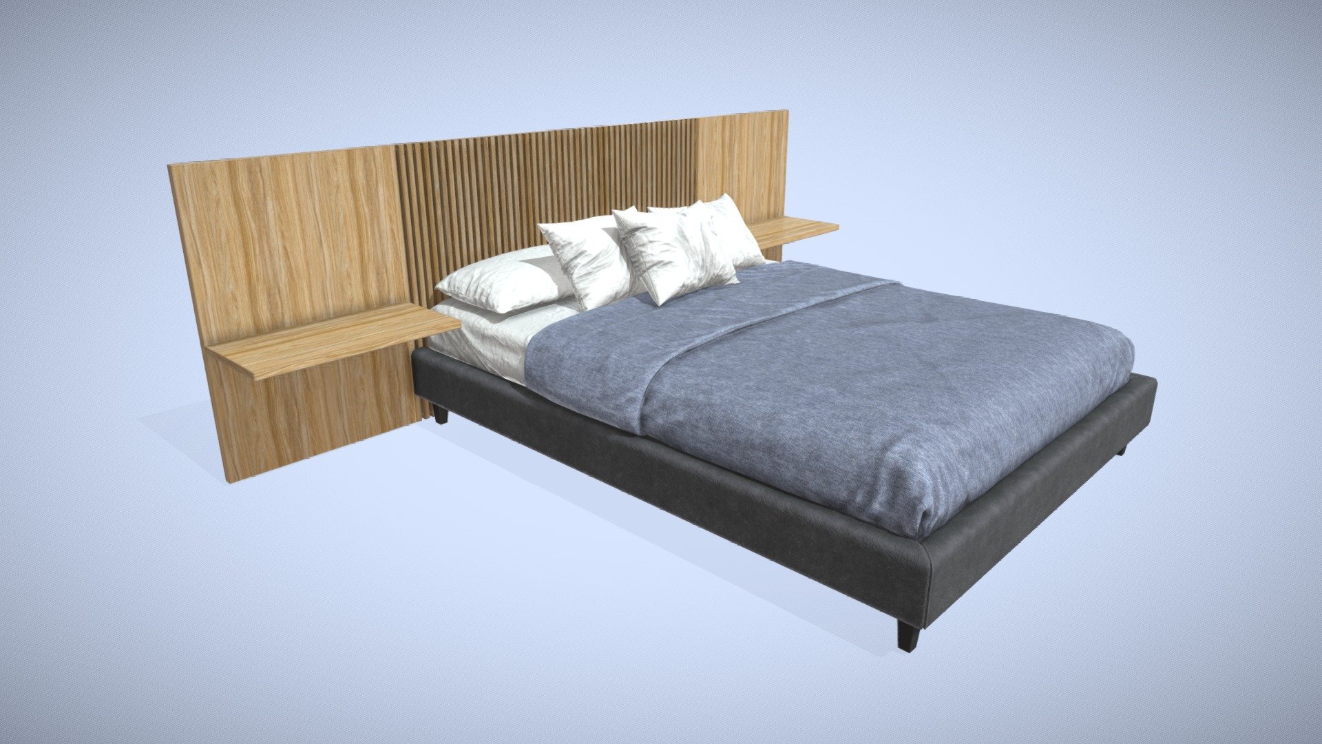 Bed and Headboard with Vertical Design Low Poly 3d model