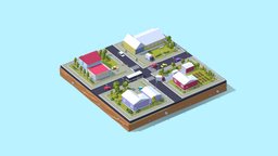 Cartoon Low Poly City Suburbs Buildings