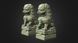 Two small Guardian lions (Koma Inu, Foo dogs)