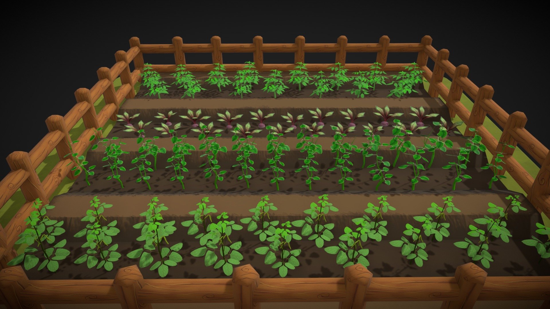 Low Poly vegetable farm 3d model