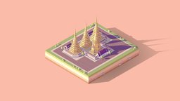 Cartoon Lowpoly Wat Pho Buddhist Temple