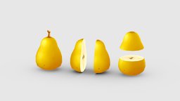 Cartoon yellow pear and slice Low-poly 3D model