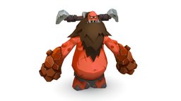 Cartoon LowPoly Red Giant Golem StoneMan