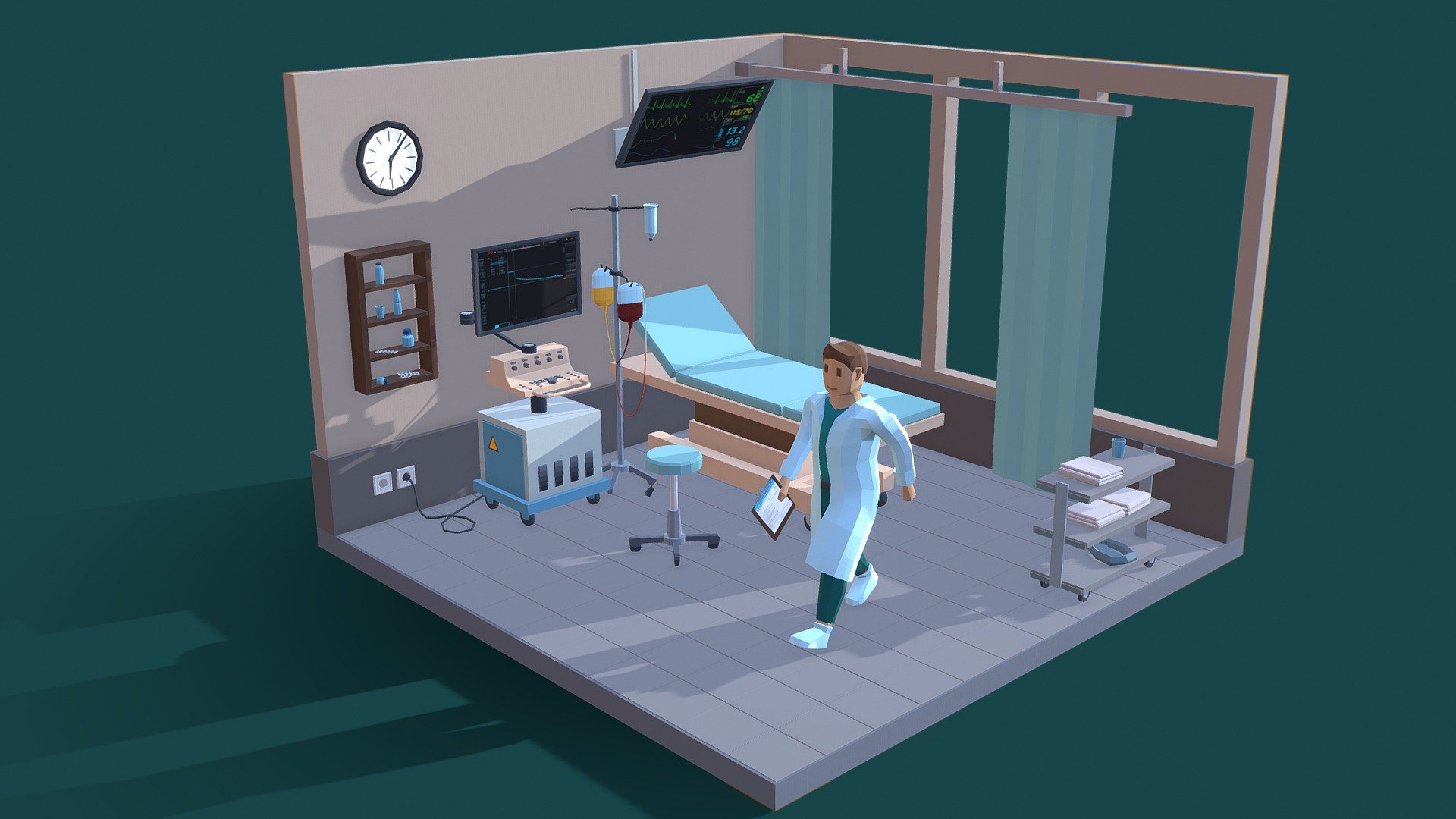 Lowpoly Medical Room 3d model