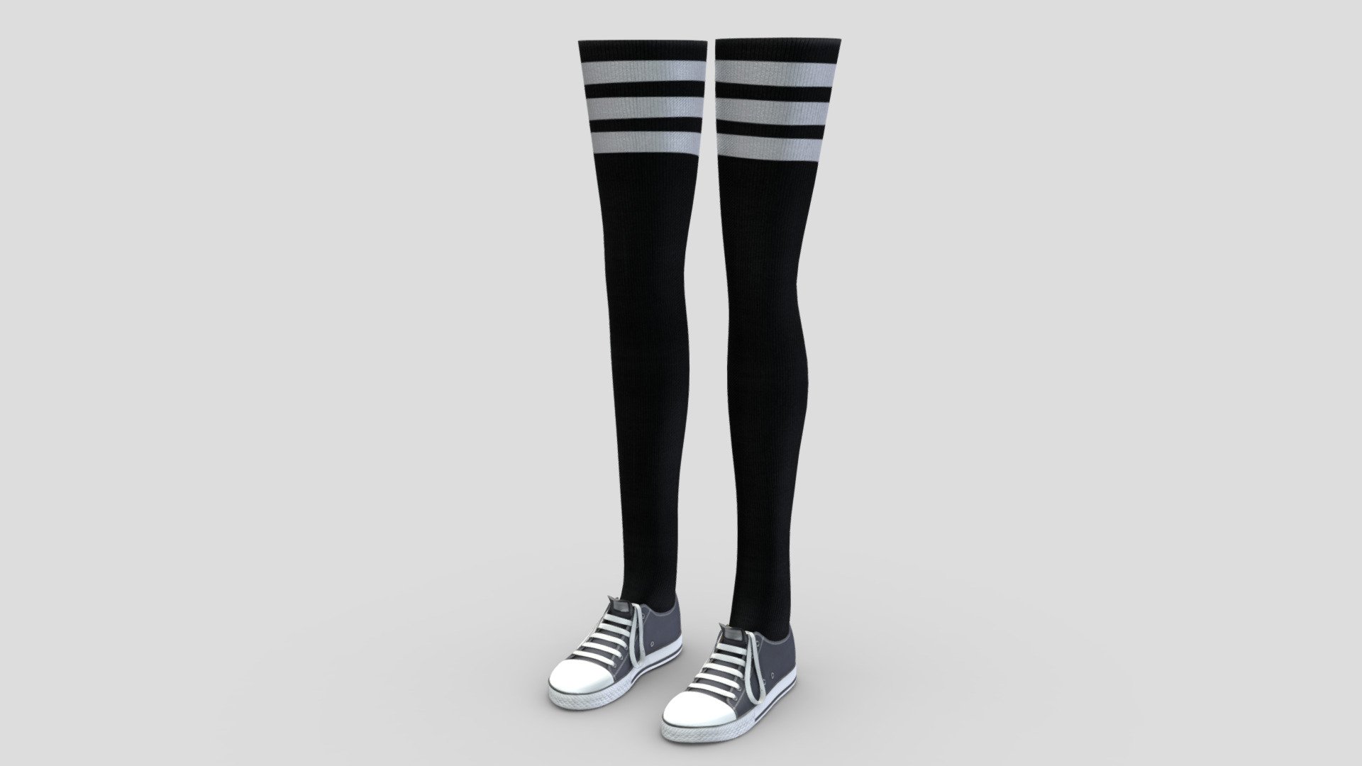 Female Flat Sneakers With Thigh Socks 3d model