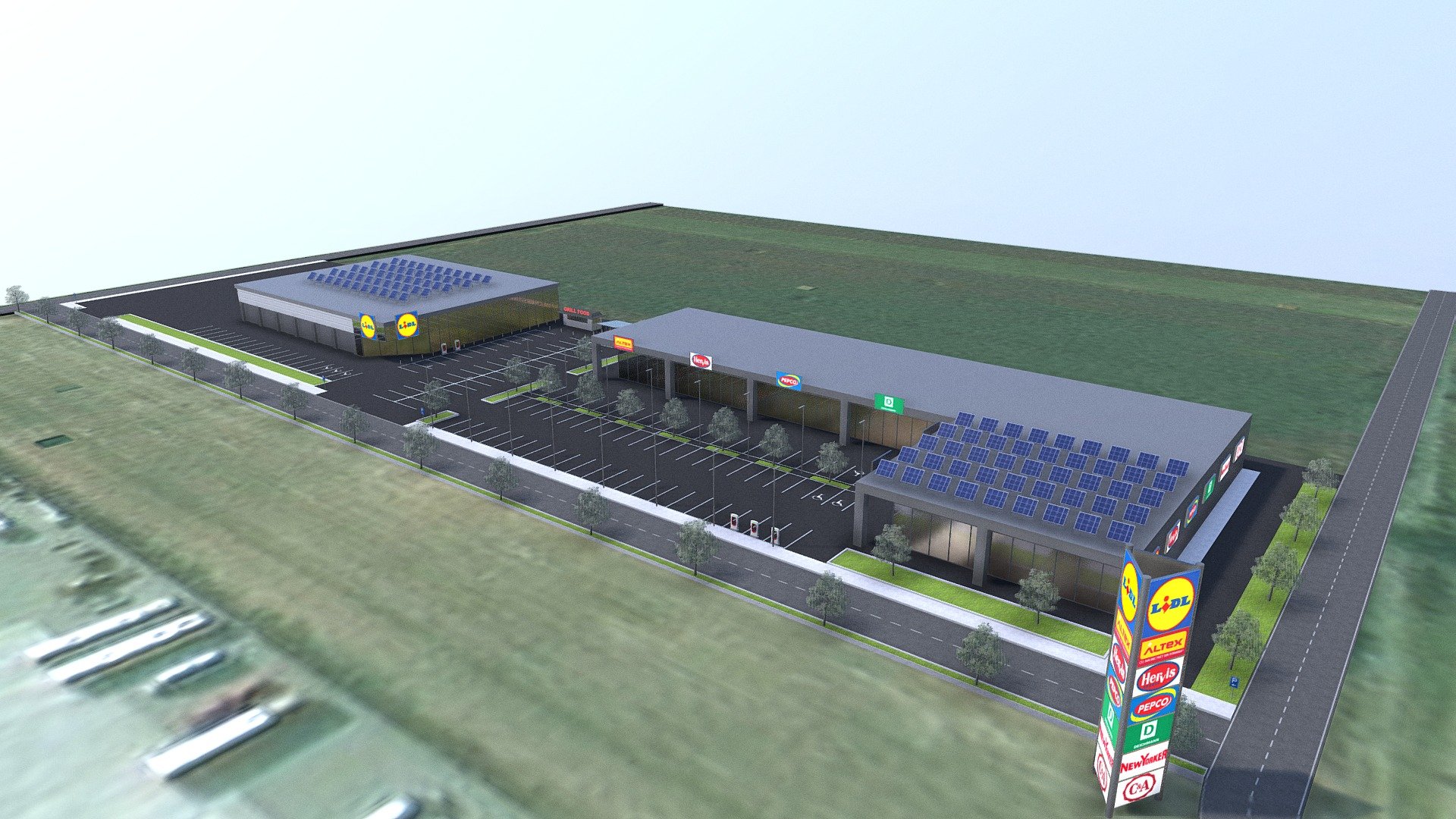 Randare centru comercial Lidl 3d model