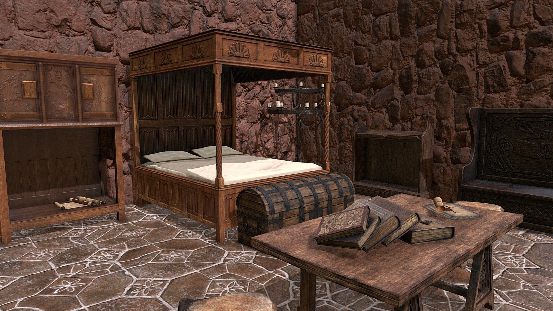 Medieval Elegant Bedroom Funishings 3d model