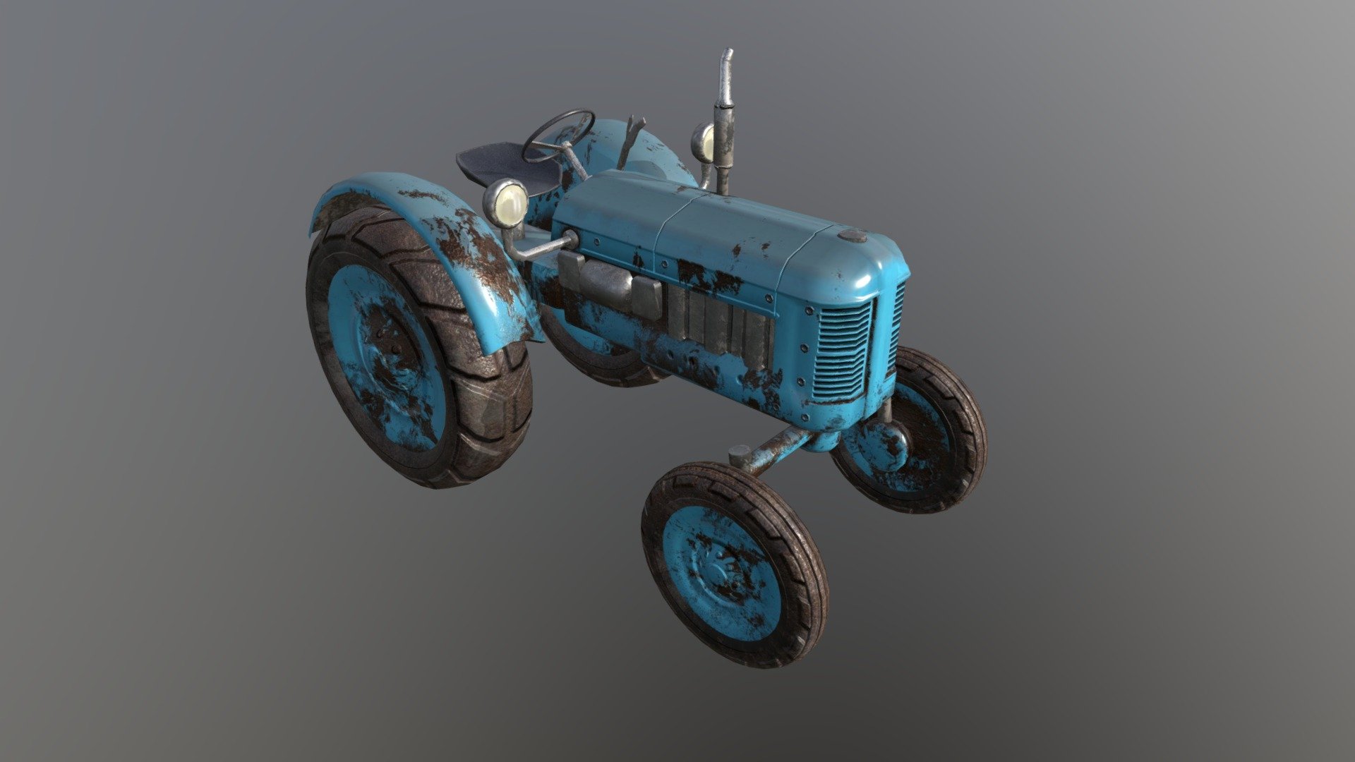 Blue Old Tractor Game Ready Low Poly PBR 3d model