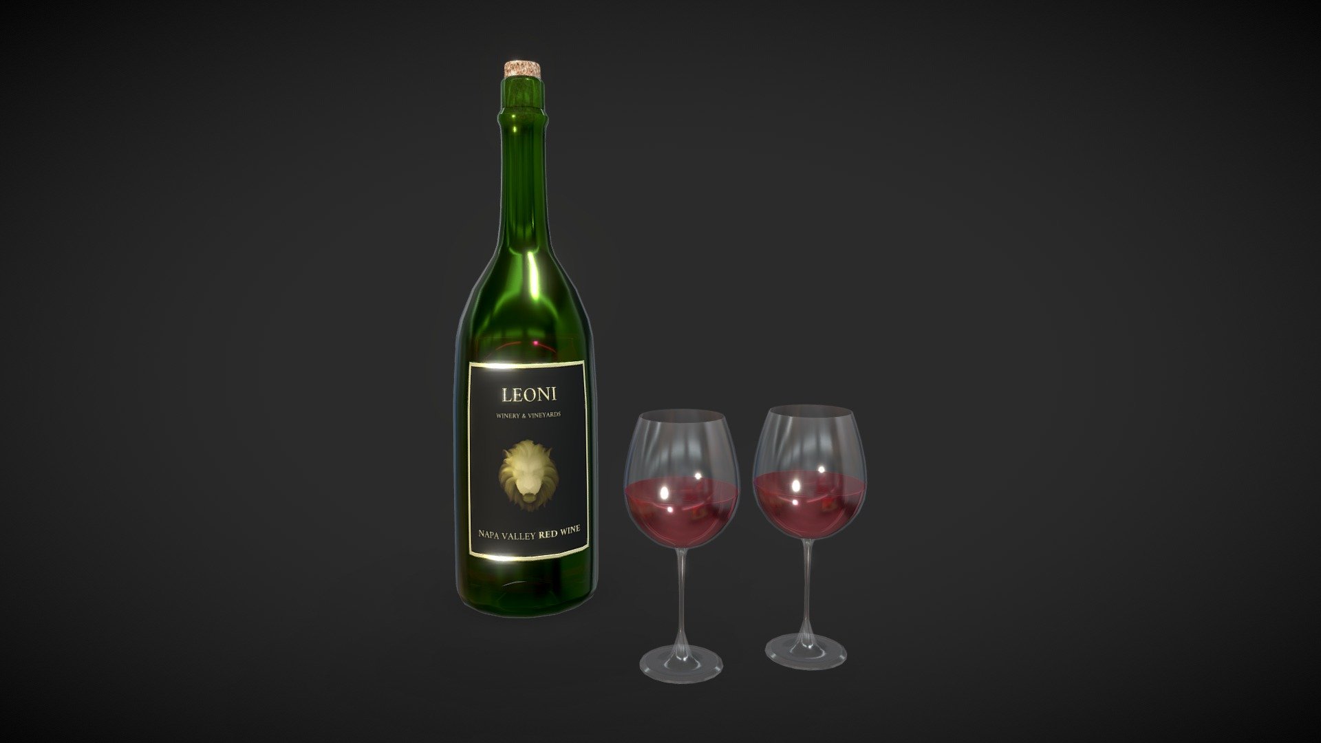 Wine Bottle and Glasses 3d model