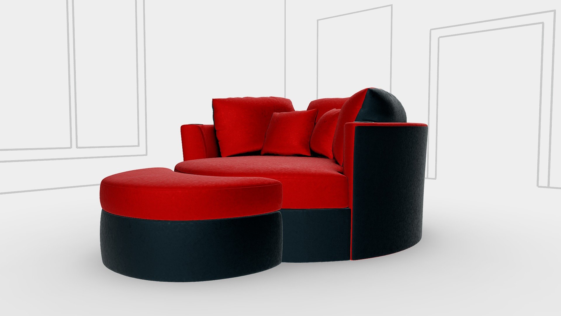 Red Round Couch 3d model