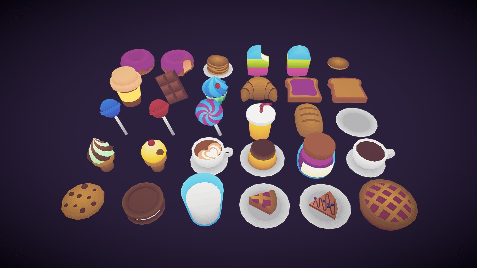 Low Poly Desserts 3d model