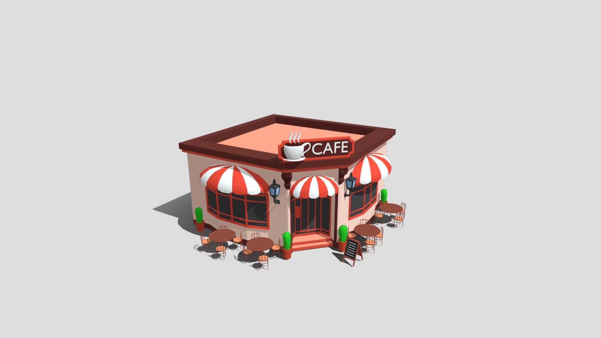 Low poly cafe 3d model