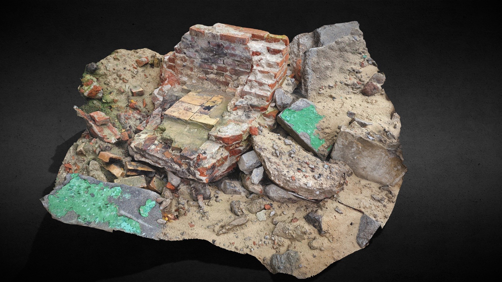 damaged wall bricks debris photoscan 3d model