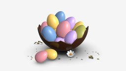 Easter Eggs in Chocolate Basket Composition