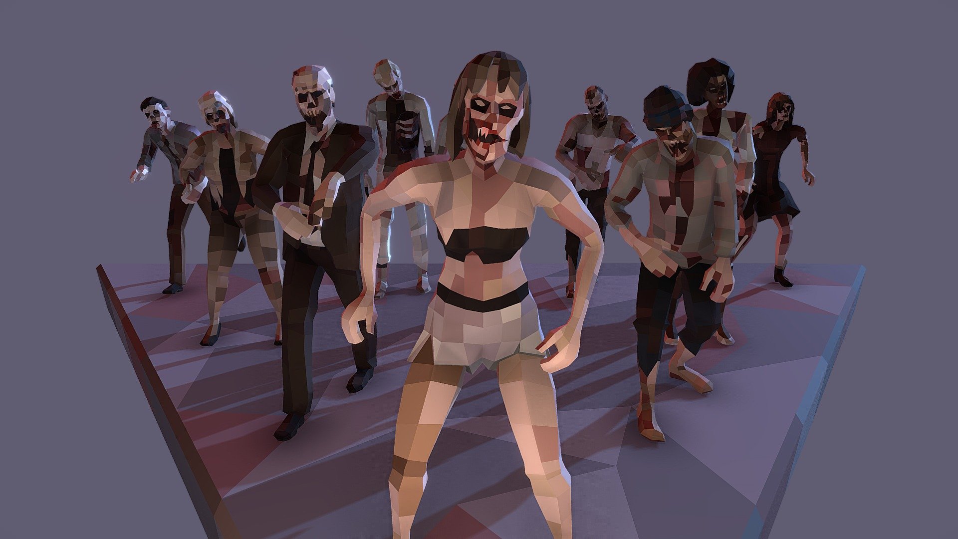 Polygonal Zombies with Animations Free Pack 3d model