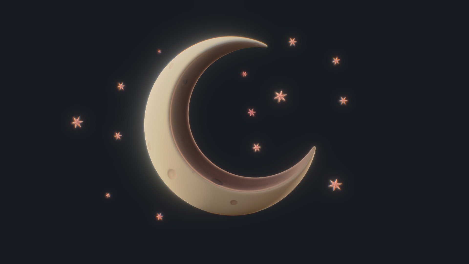 Cartoon stylized moon Crescent 3d model