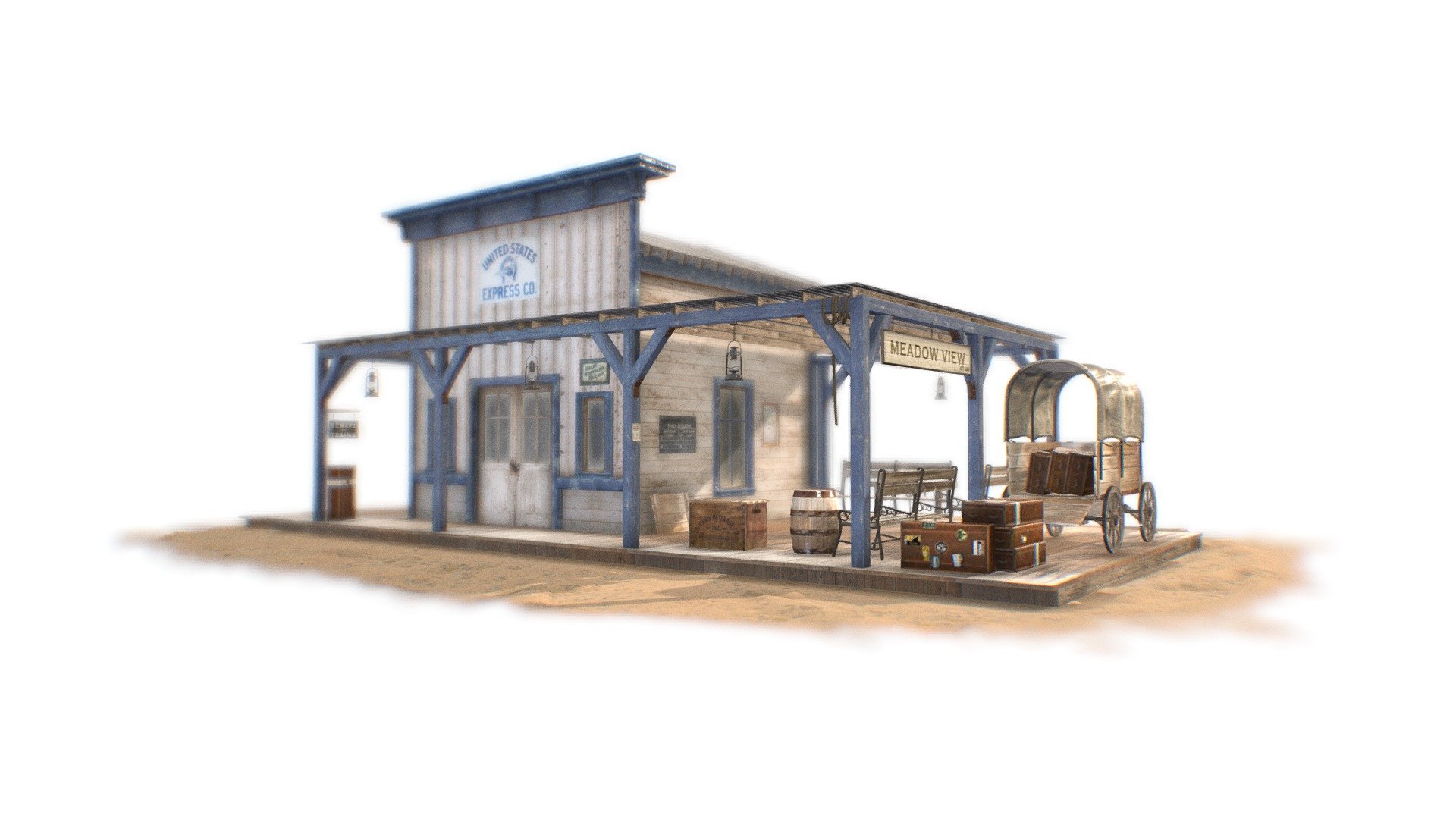 Wild West Train Station 3d model