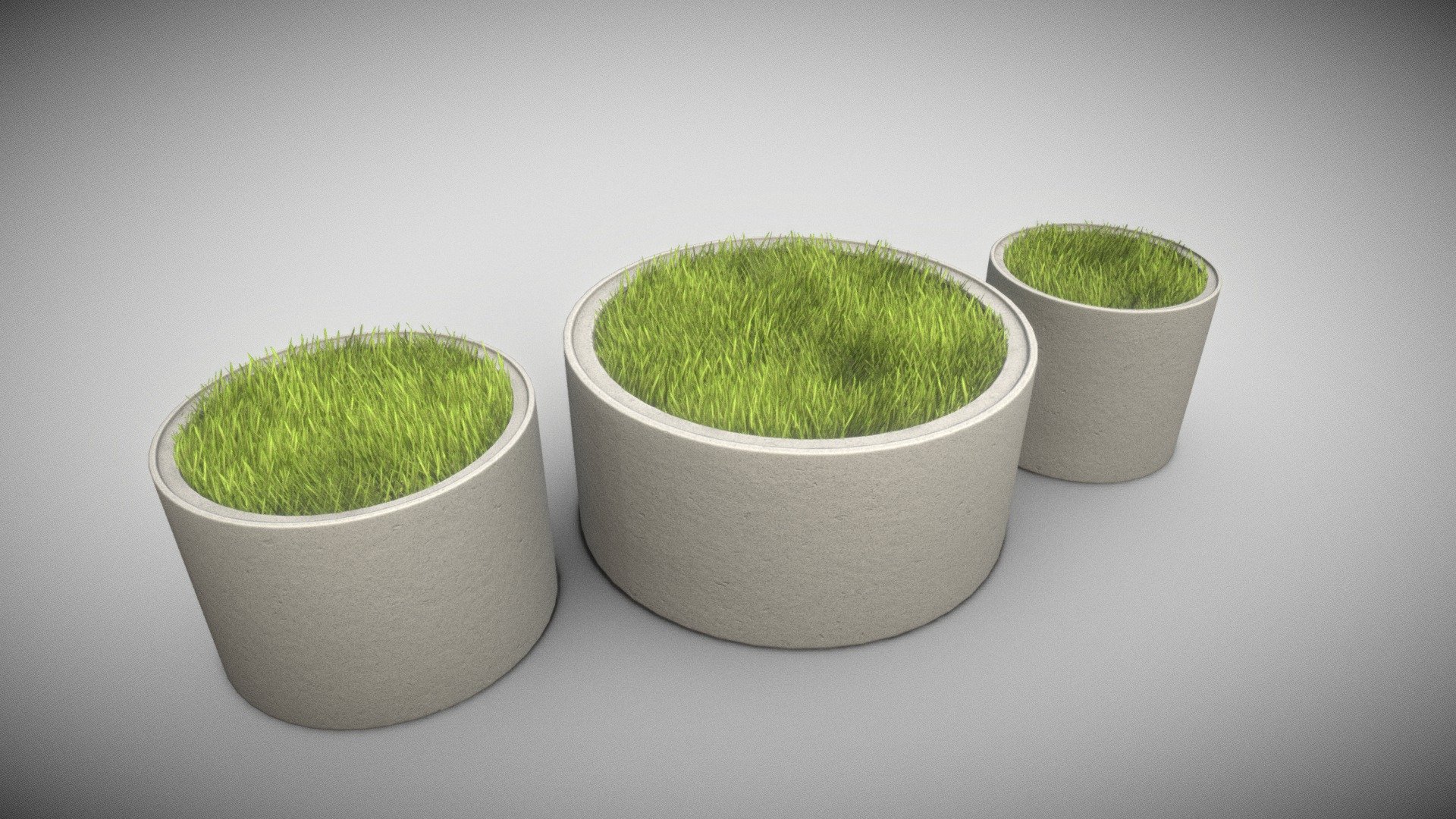 Concrete Pipe Pots with Grass 3d model