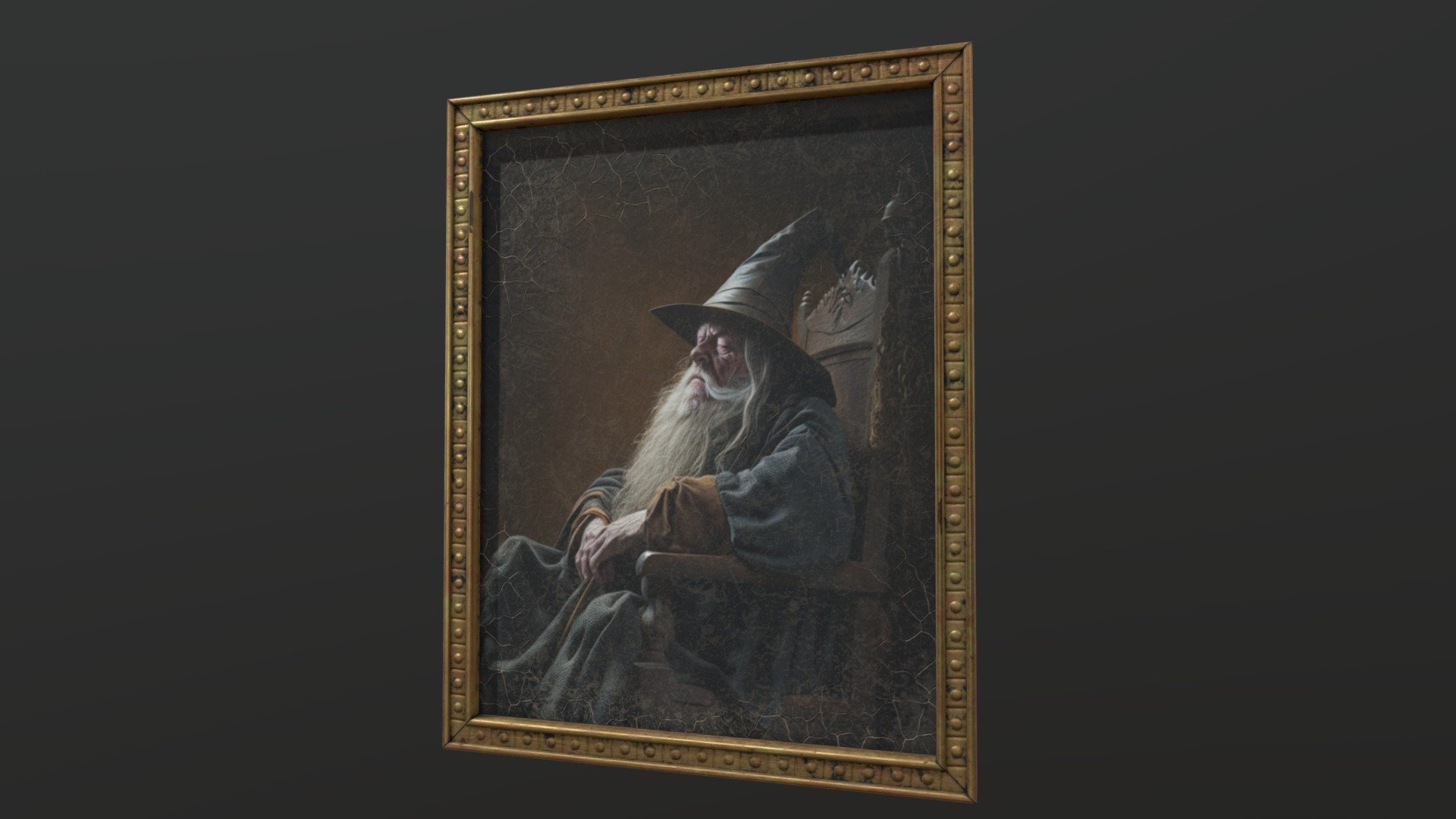 Old Portrait Painting of Wizard 3d model