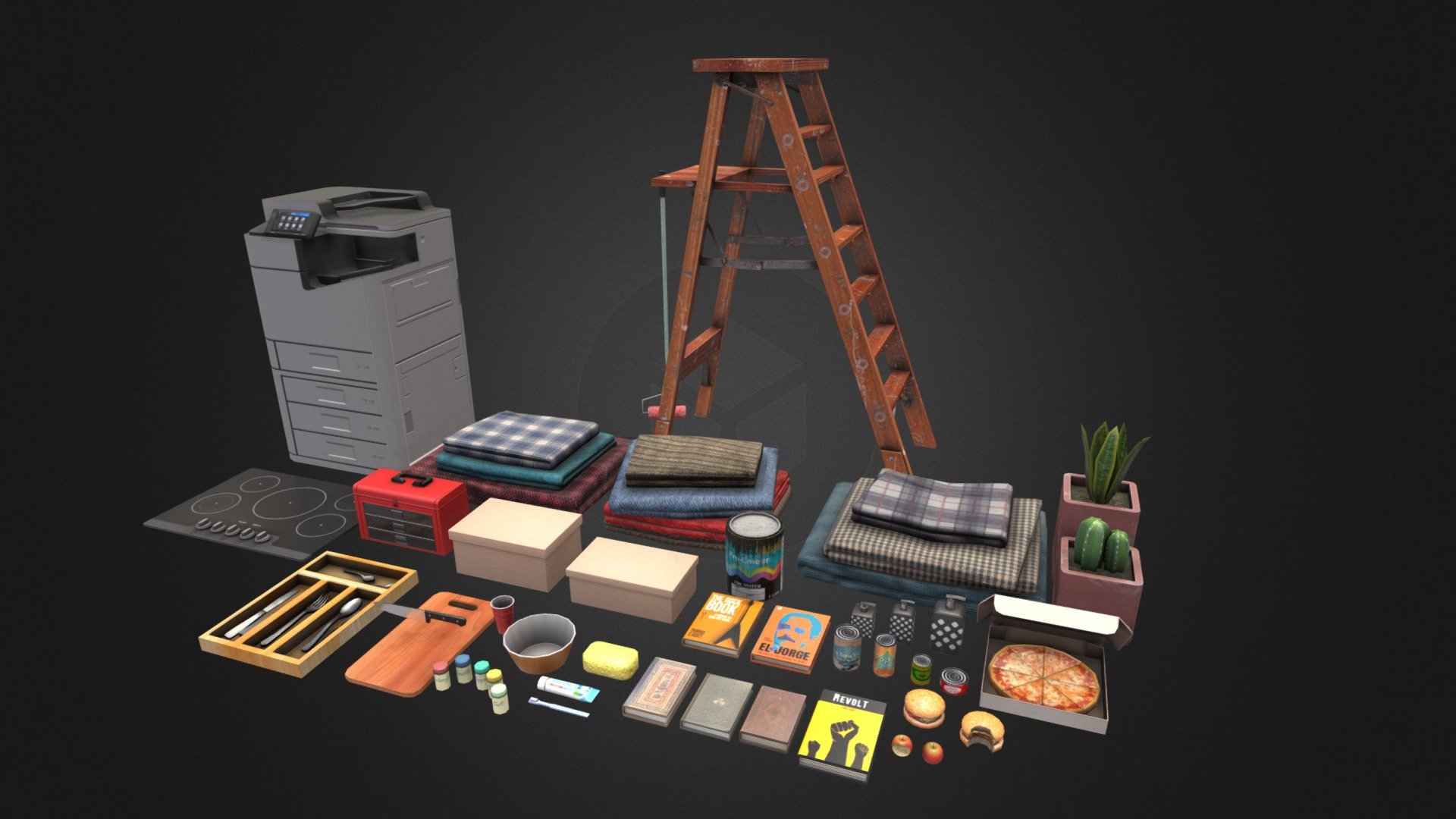 VR ready household props 3d model