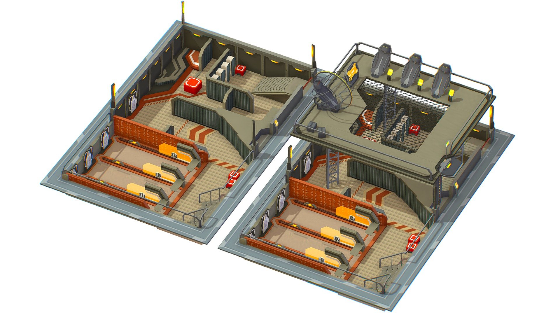 isometrical shooting room shelter, hangar 3d model