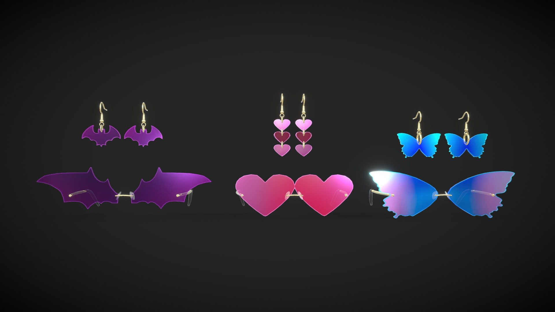 Neon Sunglasses and Earrings 3d model