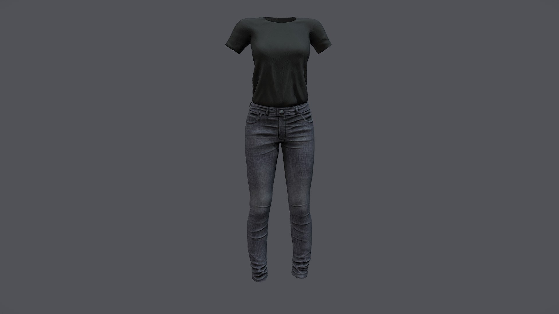 $AVE Female Casual Black Denim Tshirt Outfit 3d model