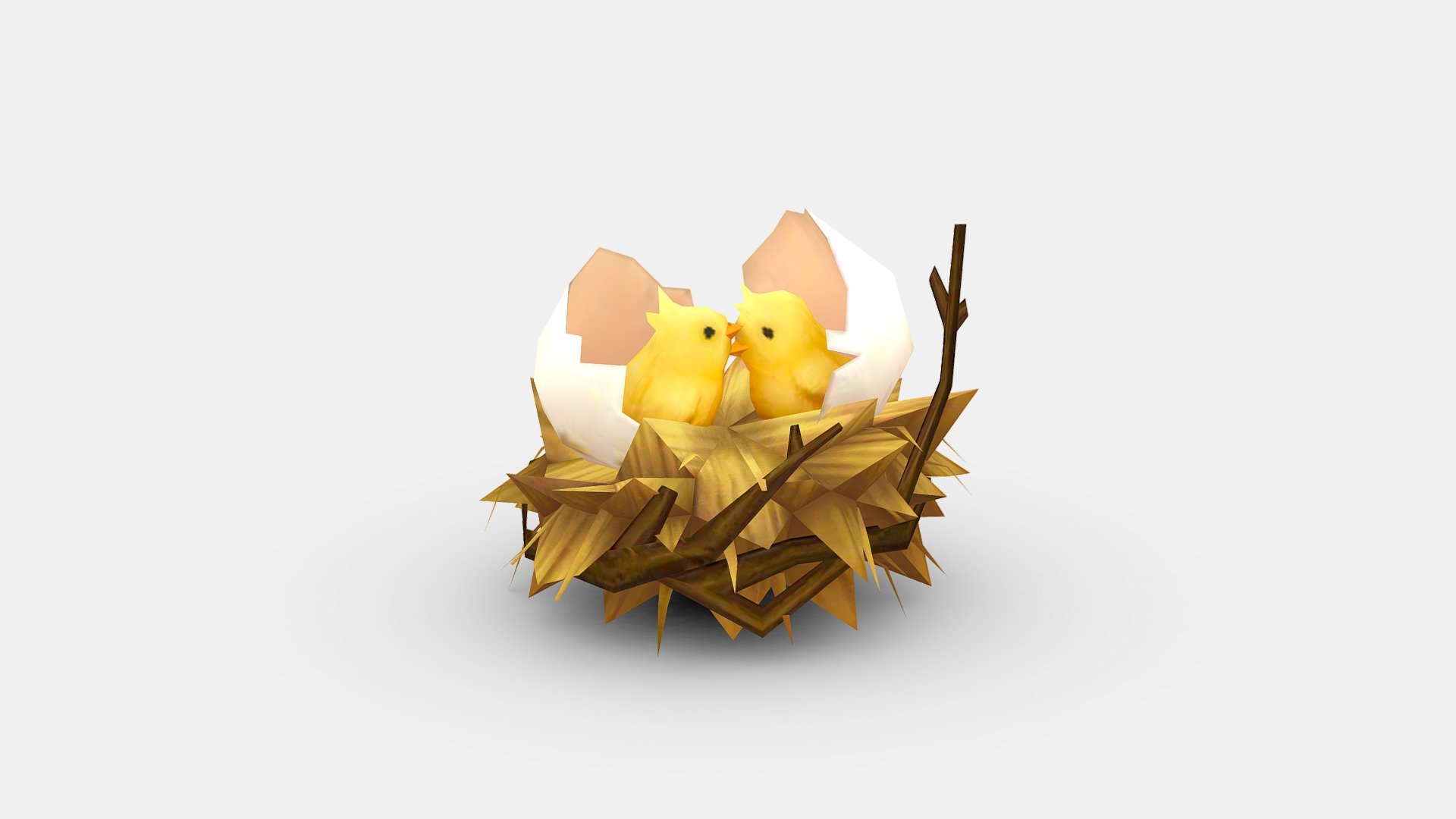 Cartoon bird nest-fledgling-chicks in the nest 3d model