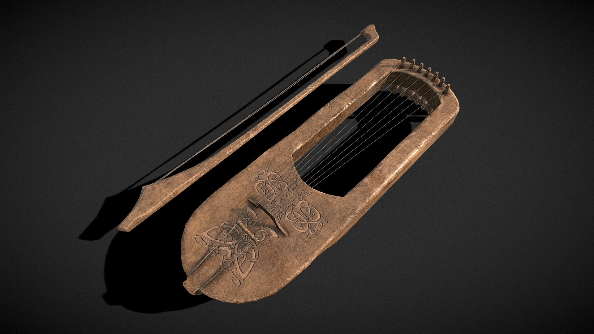 Worn Medieval Lyre 3d model