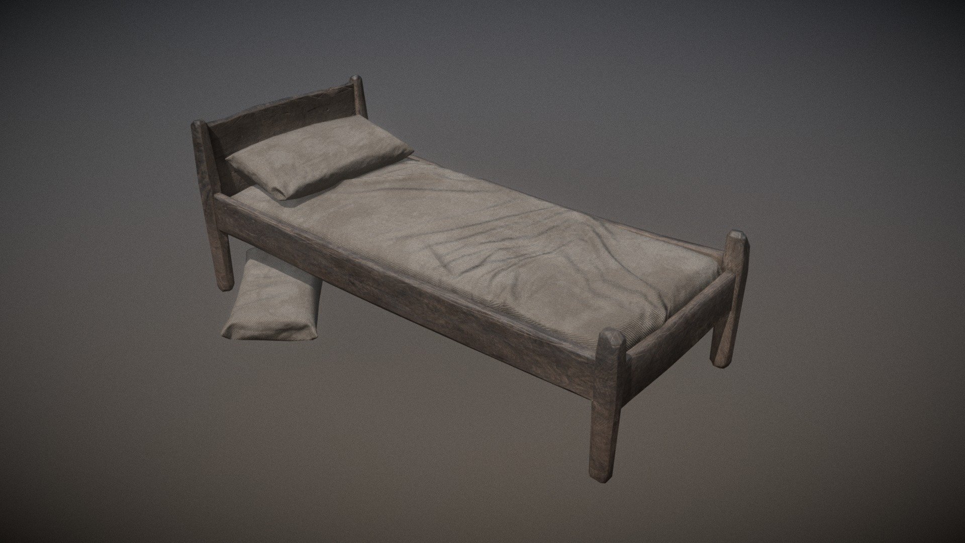 Old Bed + Pillow 3d model