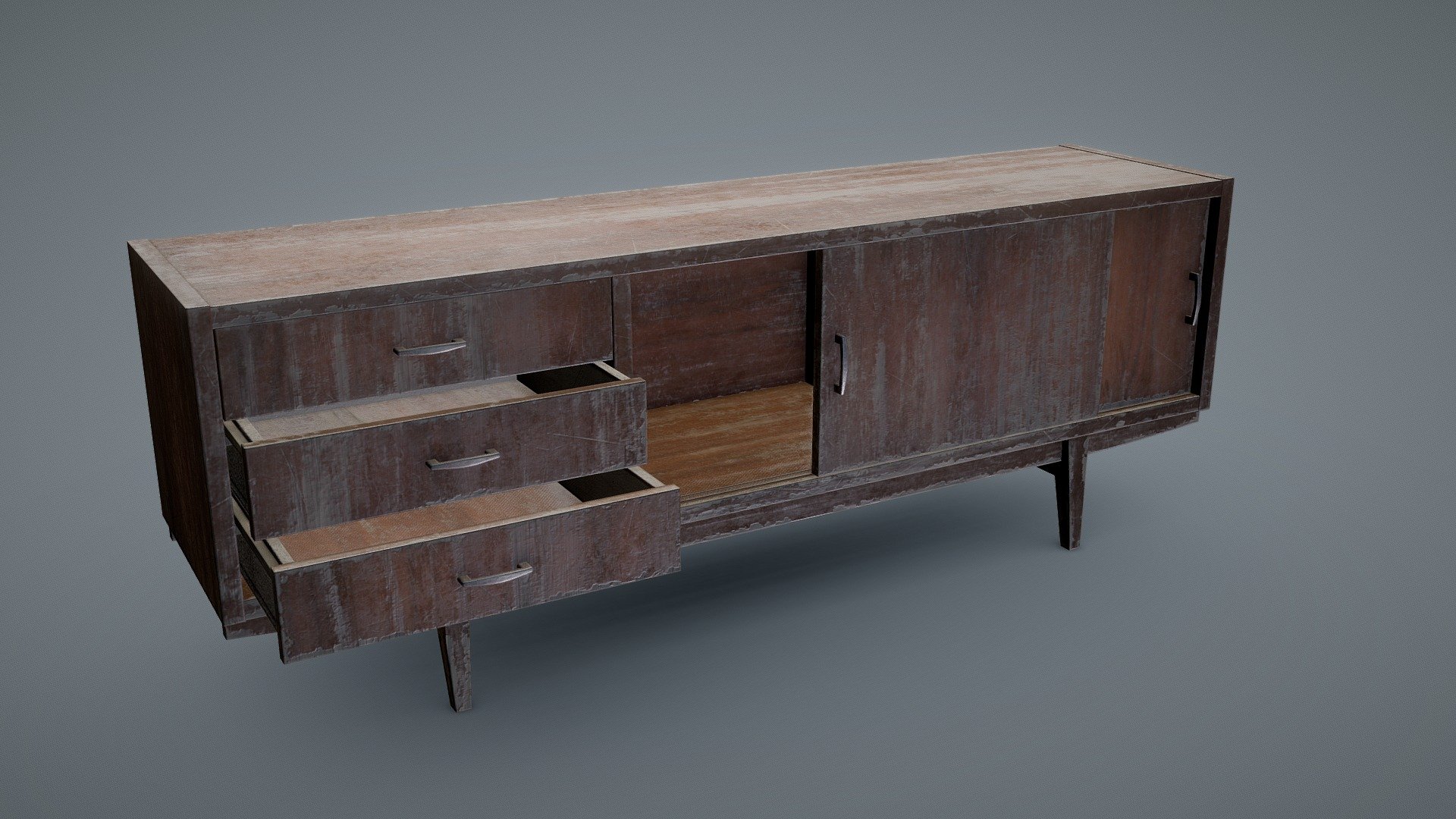 Soviet Chest Of Drawers Var3 Damaged 3d model