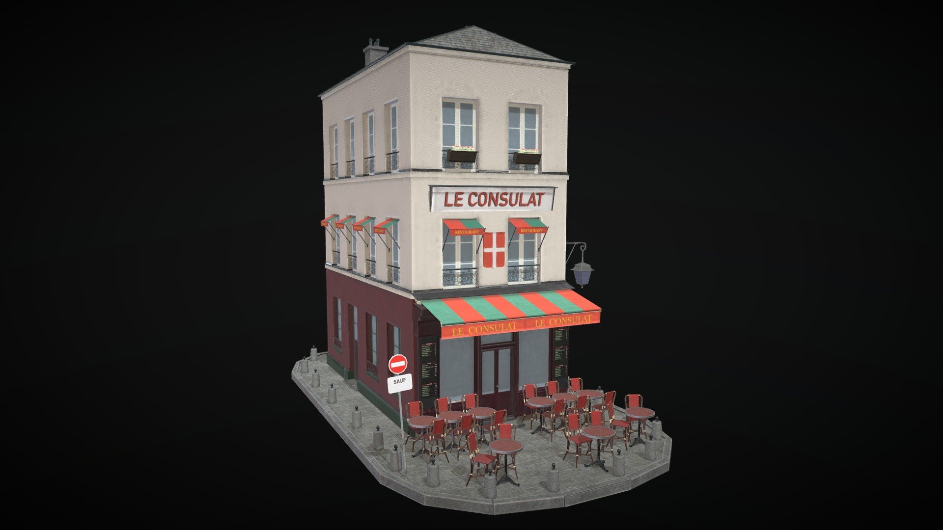 Paris Restaurant low-poly 3d model