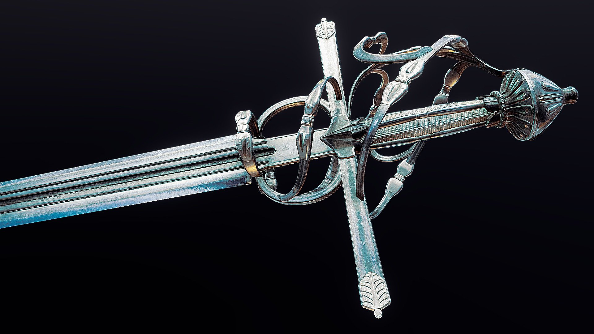 Floral Hilt Sword Lowpoly Game Model 3d model