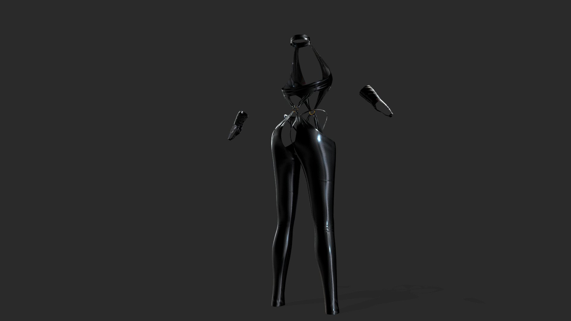 Sexy Cutout Shiny PU Leather Outfit 3d model