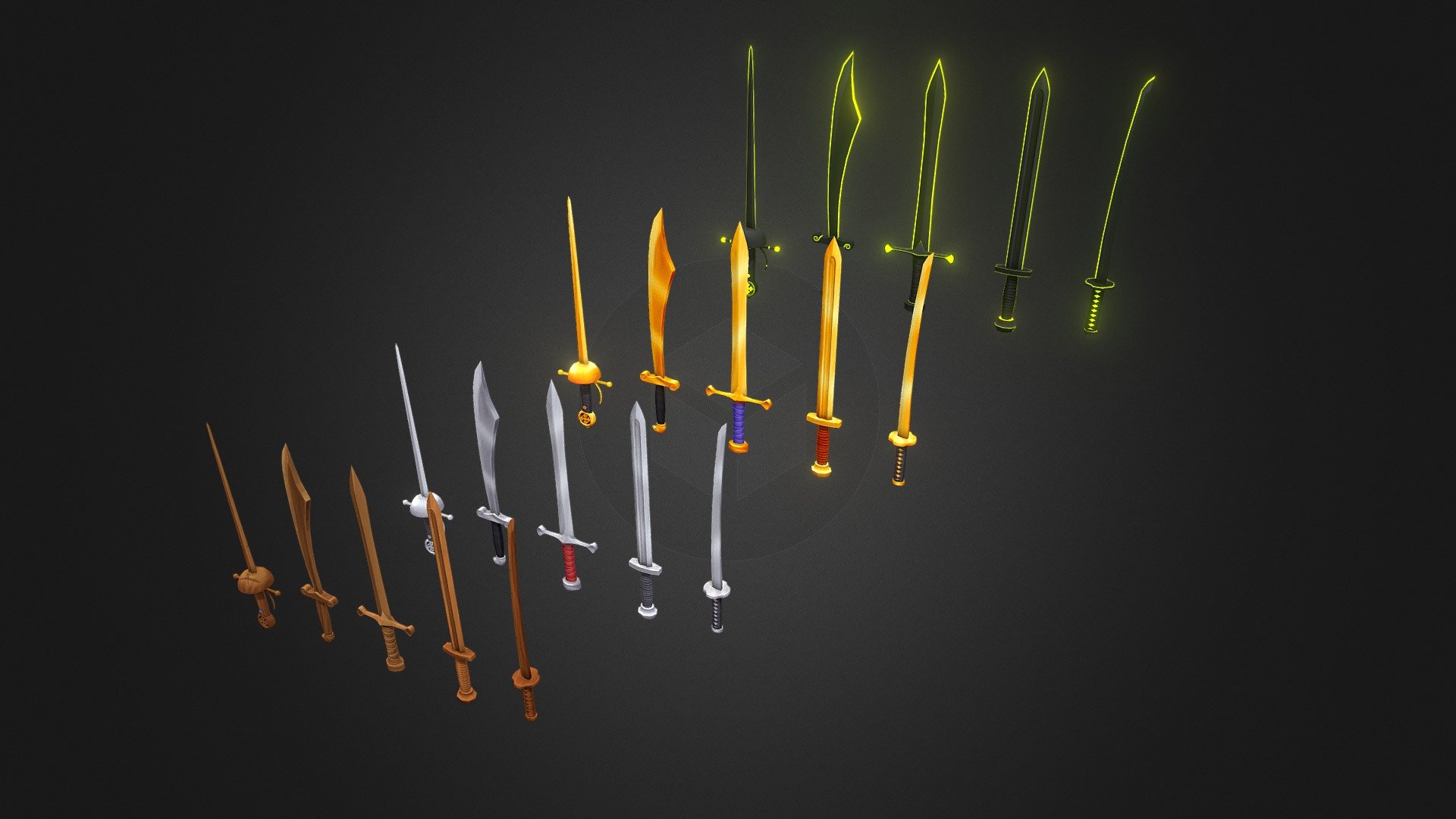 Hand-Painted Longswords 3d model