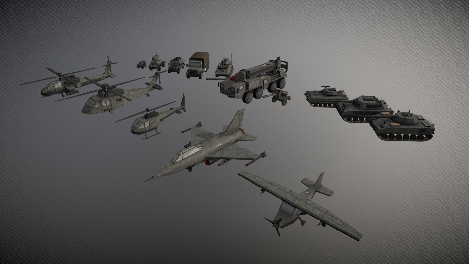 Military Vehicles pack in low-poly 3d model